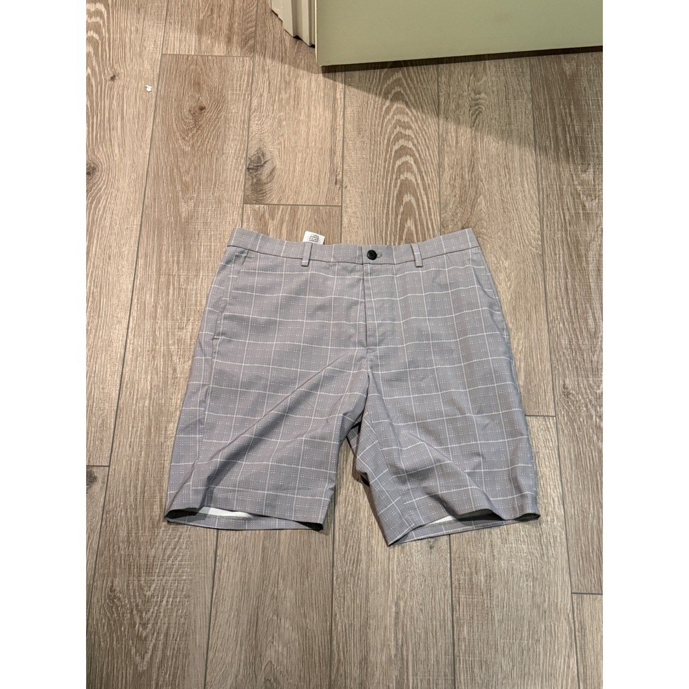 Alfani Mens Performance Grid‎ Shorts Grey White Windowpane Size 33 Stretch Golf